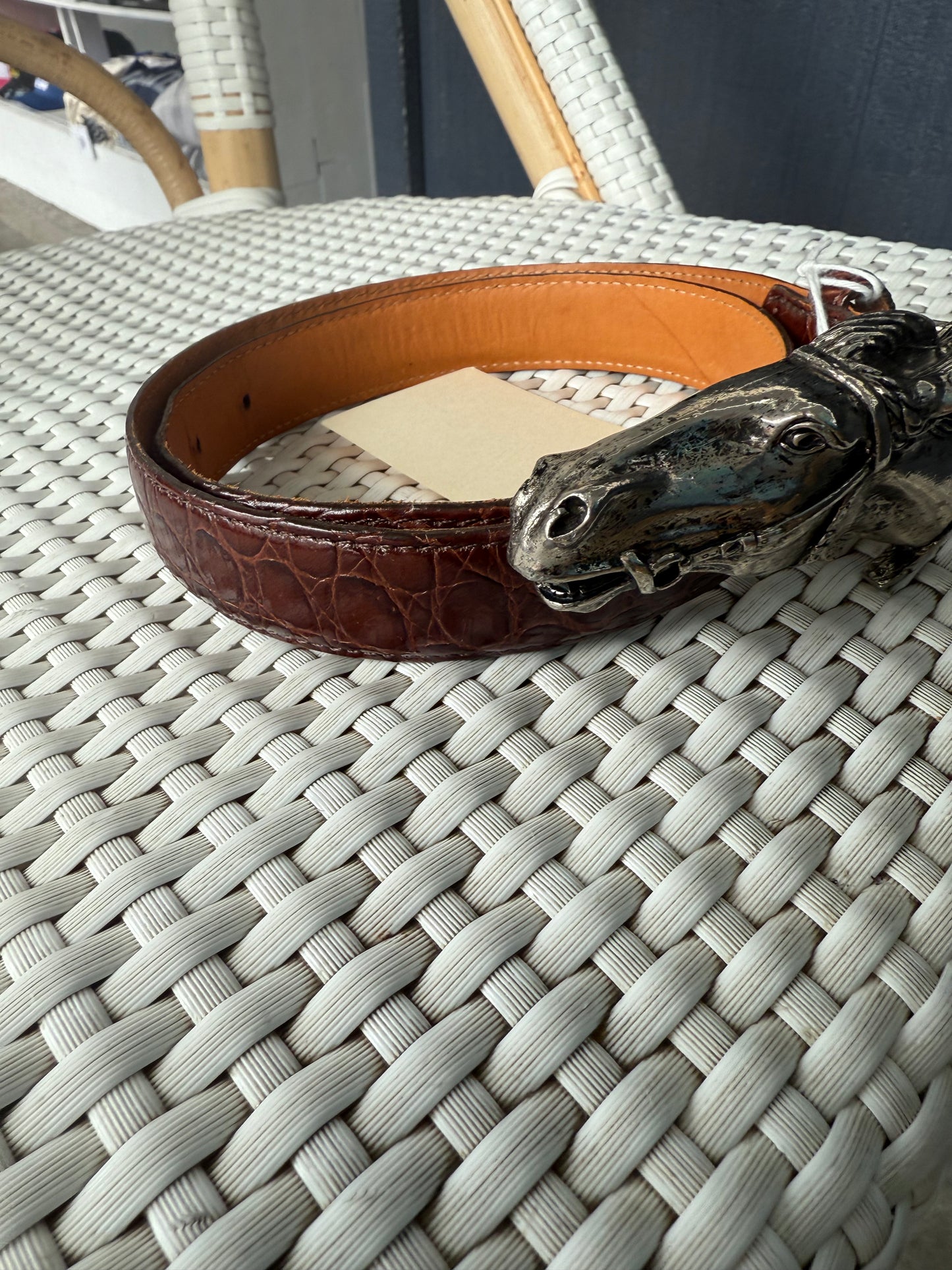 Vintage Leather Belt w/ Horse Head Buckle