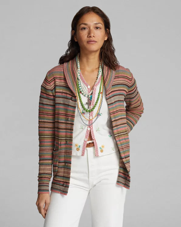 Striped Linen-Blend Cardigan