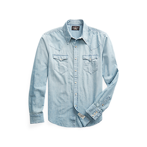 LONG-SLEEVE CHAMBRAY BUFFALO WESTERN STYLE WORKSHIRT