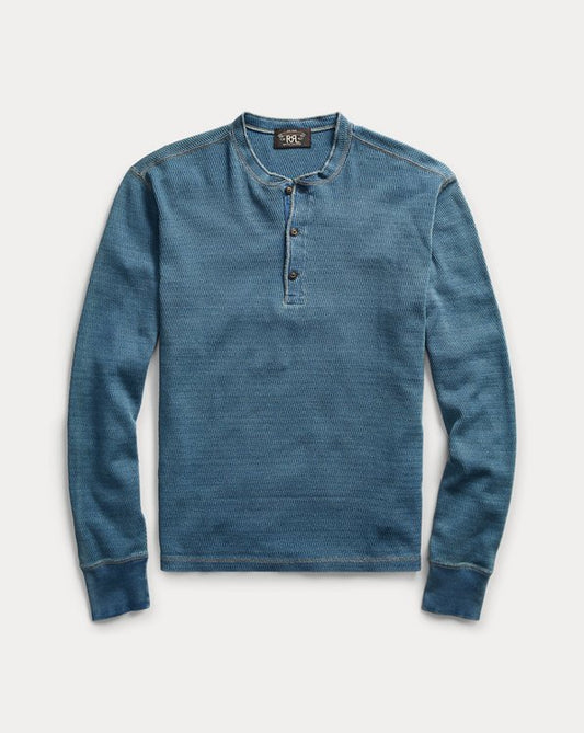 Indigo Jacquard-Knit Henley Shirt