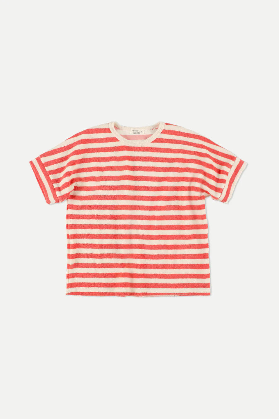 ORGANIC TOWELING STRIPES T-SHIRT-Pink Ruby
