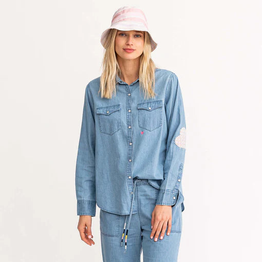 Mia Shirt Chambray Checkered Clouds Light Wash