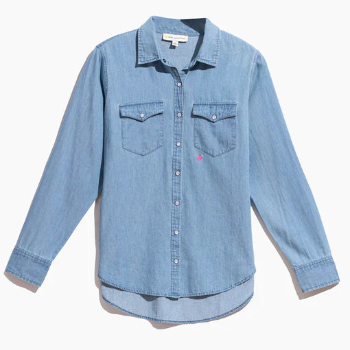 Mia Shirt Chambray Checkered Clouds Light Wash