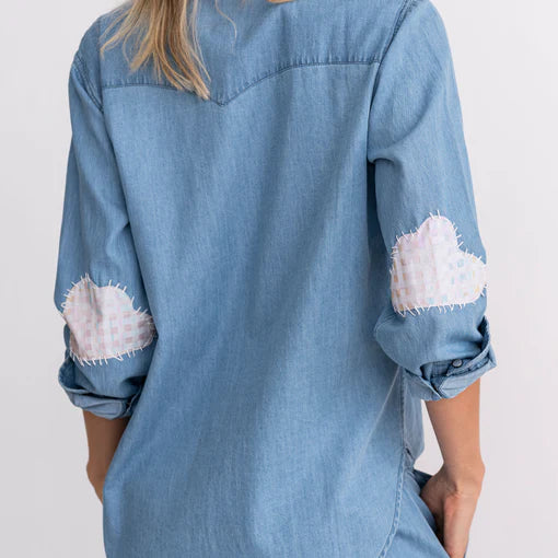Mia Shirt Chambray Checkered Clouds Light Wash