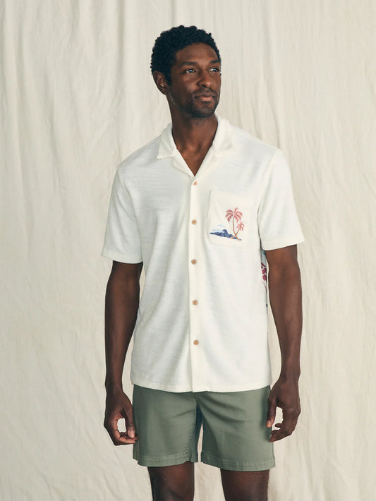 Short-Sleeve Cabana Towel Terry Shirt-Scenic Volcanic Island