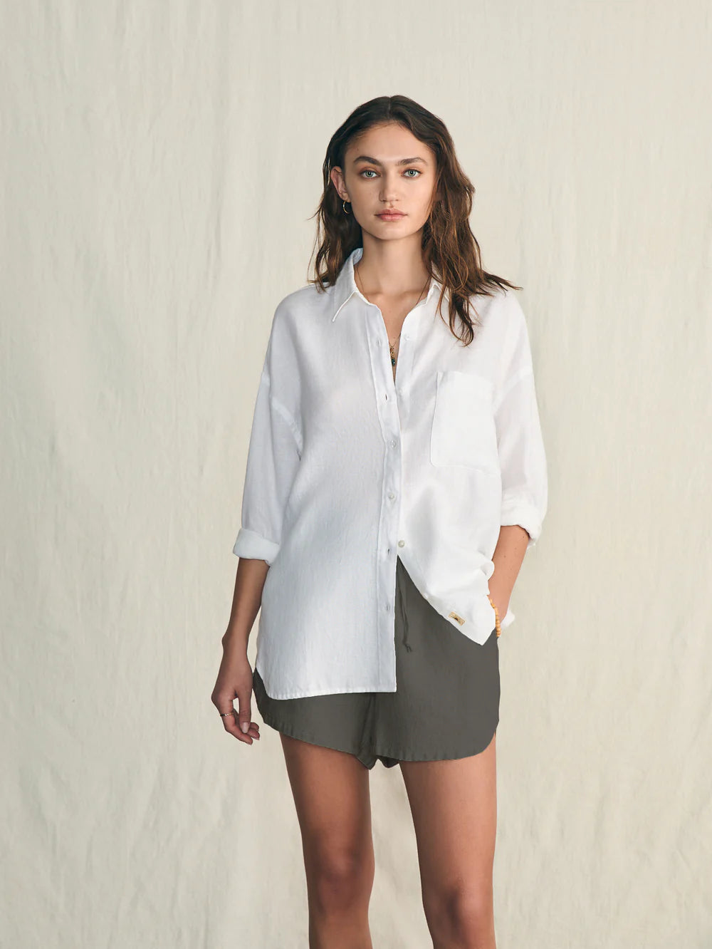 WOMENS Laguna Linen Relaxed Shirt-WHITE