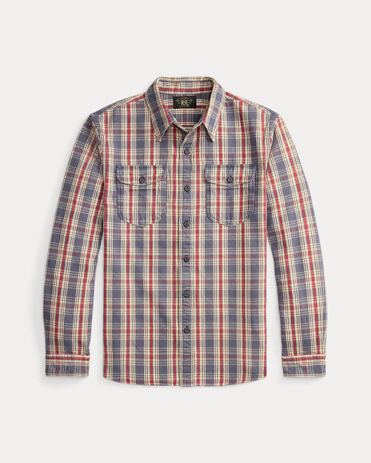 RRL Plaid Twill Workshirt Multi Blue