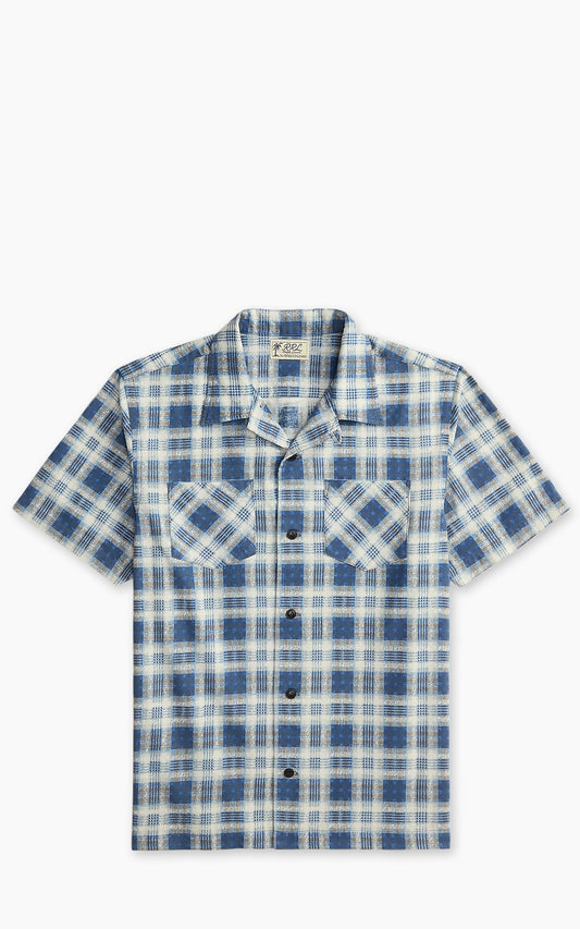 RRL PLAID-PRINT BRUSHED CAMP SHIRT INDIGO BLUE/BLACK