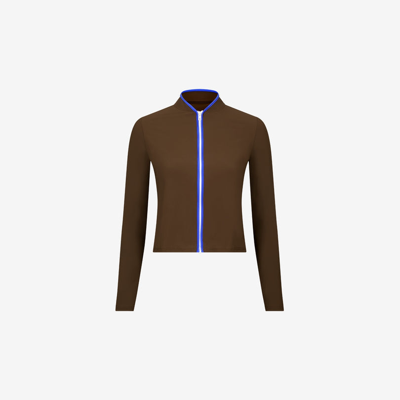 Rash Guard w/zip - Coffee/Blue