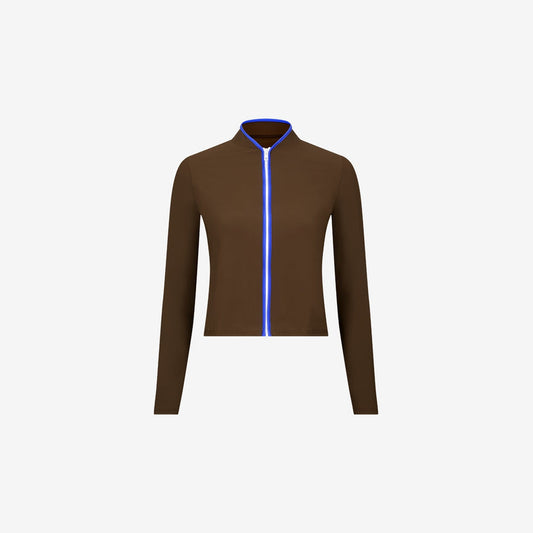 Rash Guard w/zip - Coffee/Blue