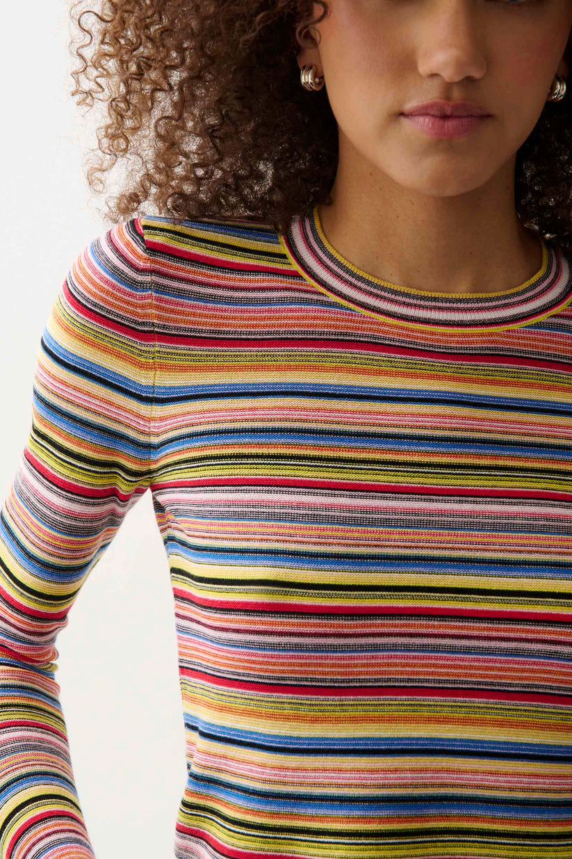 Madison Long Sleeve Crew Neck Sweater tee - Multi Stripe