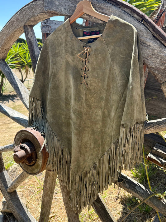 Vintage Suede Pancho w/ Fringe