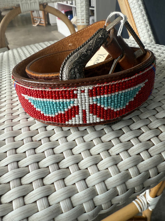 Vintage Leather Thunderbird Beaded Belt