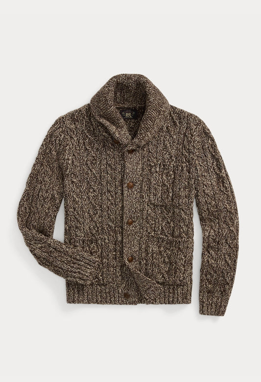 Marled Aran-Knit Shawl Cardigan