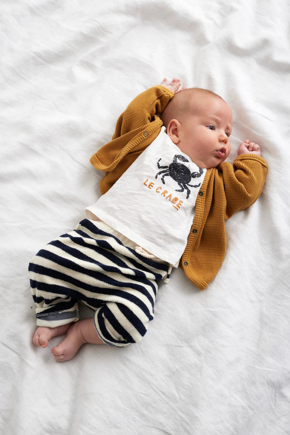ORGANIC TOWELING STRIPES BABY PANTS-NAVY