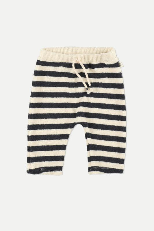 ORGANIC TOWELING STRIPES BABY PANTS-NAVY