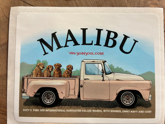 Malibu Surf Sticker, Malibu Old Truck with Dogs