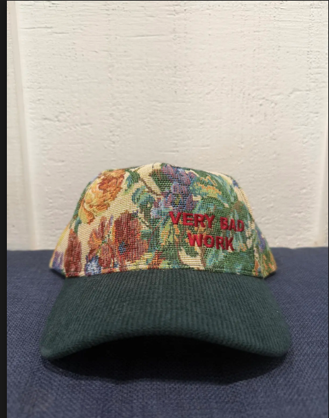 Very Bad Work Hat Floral with red letters and green bill