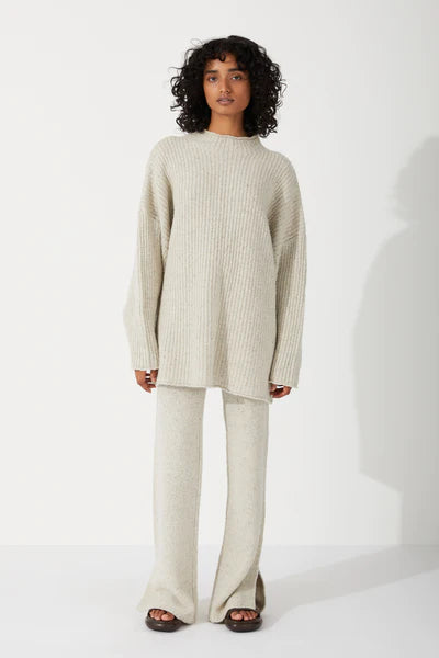 MERINO WOOL BLEND KNIT PANT - GREY MARLE