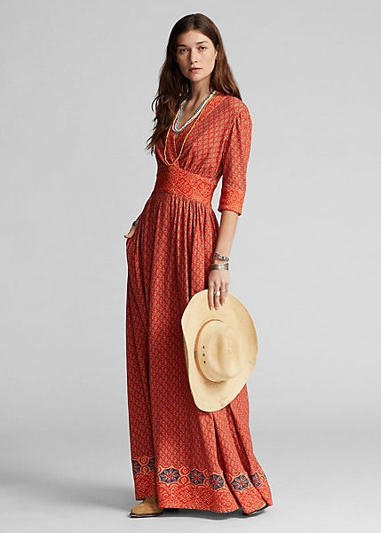 Print Cotton-Linen Jersey Dress