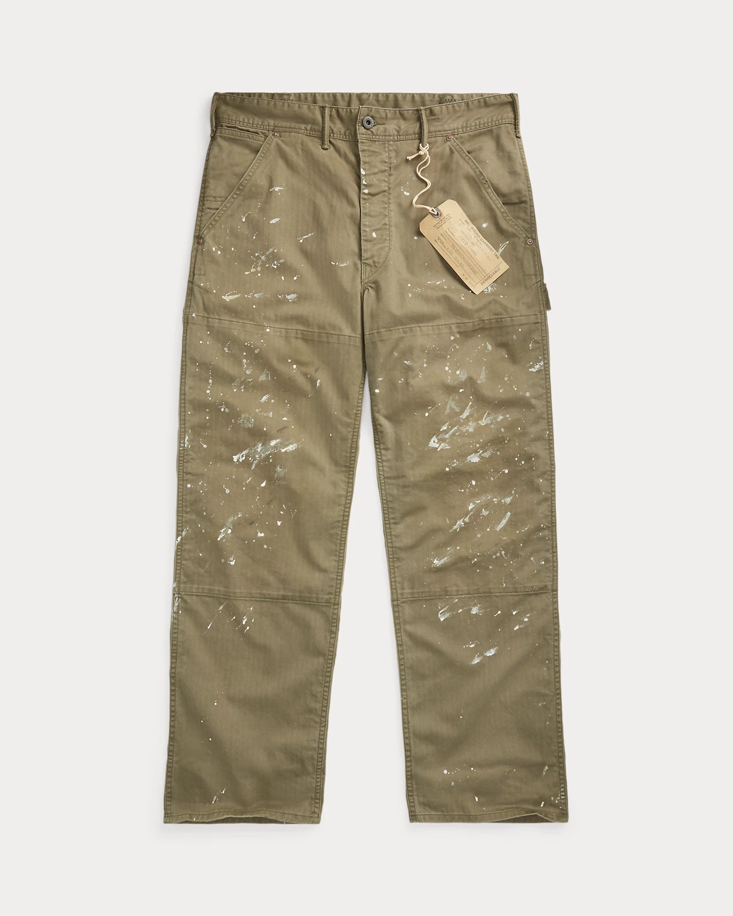 Distressed Herringbone Carpenter Pant-Olive