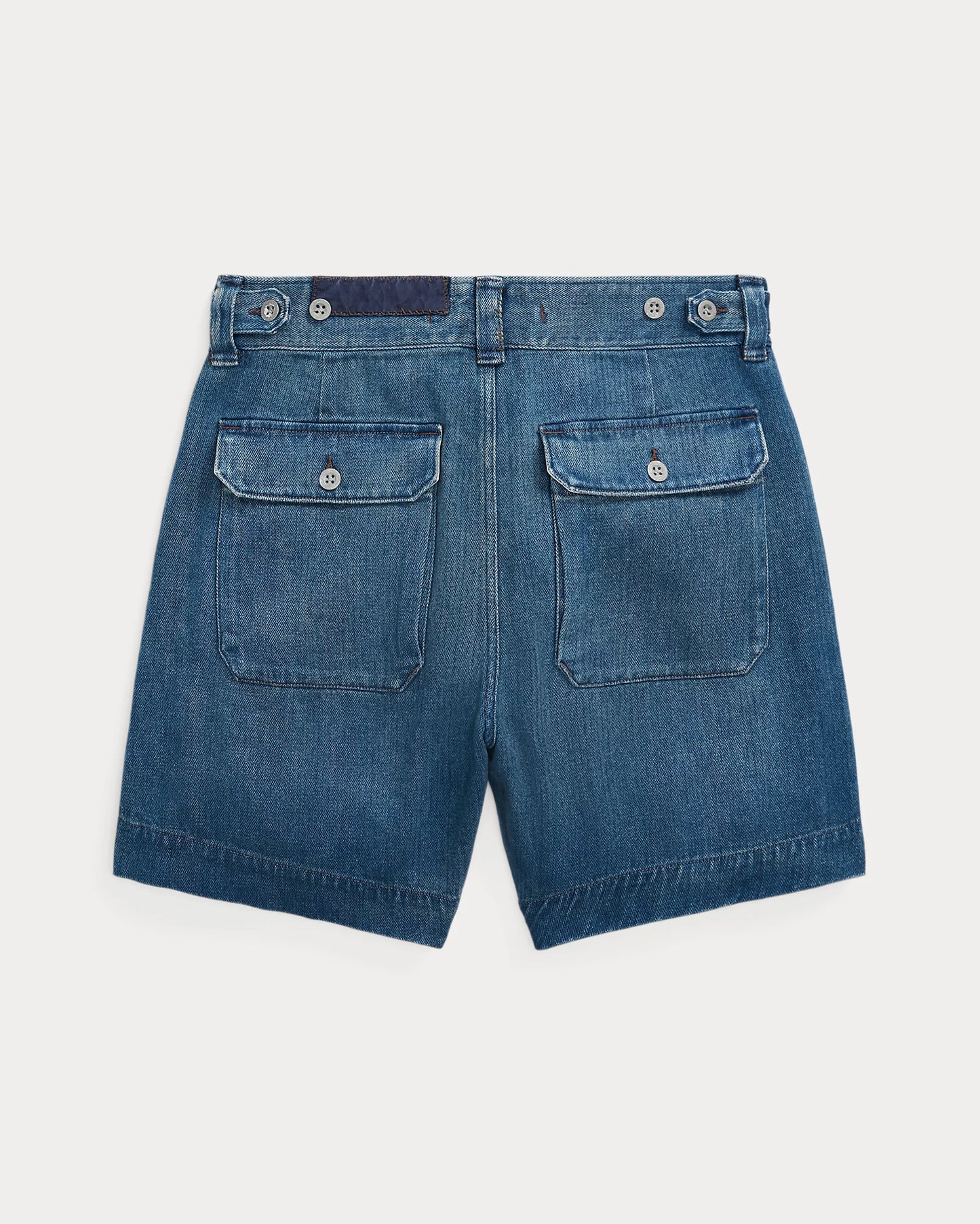 Repaired Indigo Cotton-Linen Short