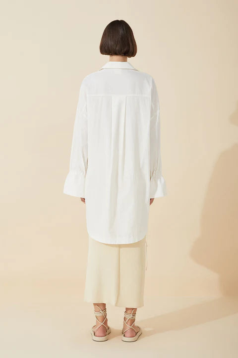 White Organic Cotton Blend Drawcord Shirt